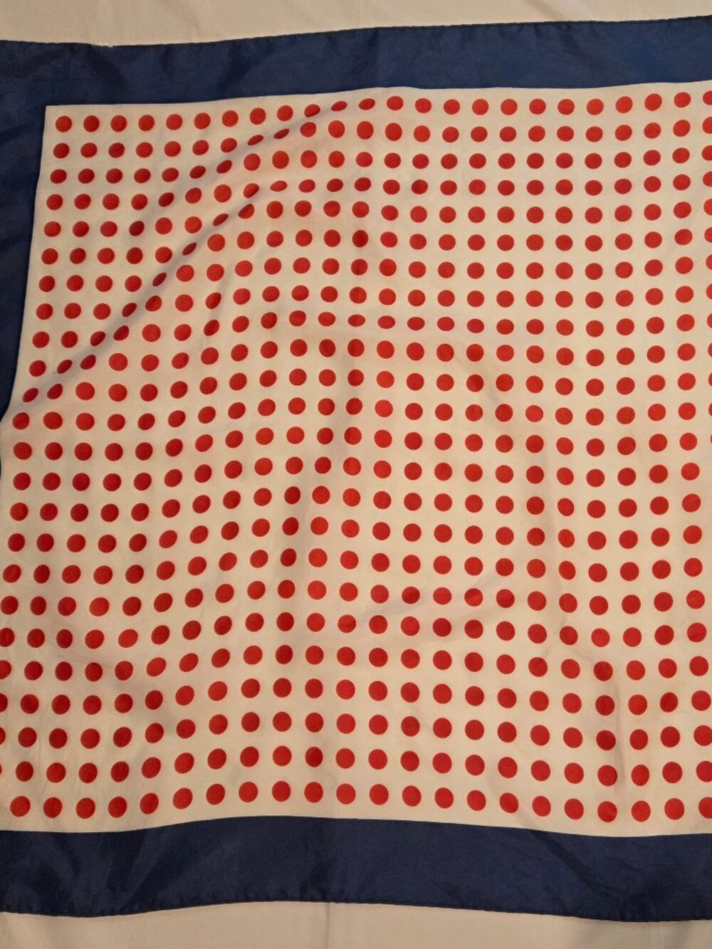 Vintage 1970s Mod Polka Dot Nylon Square Scarf Red White Blue